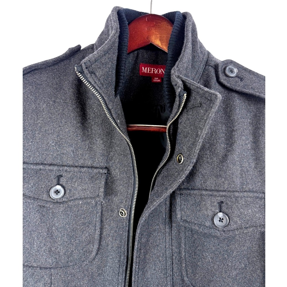 MERONA Men's Wool Blend Military Style Jacket Charcoal Gray Size‎ S P